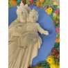 ANTICA MADONNA IN CERAMICA DA PARETE CON gesù BAMBINO FRUTTA RELIGIOSA smalto