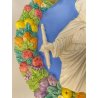 ANTICA MADONNA IN CERAMICA DA PARETE CON gesù BAMBINO FRUTTA RELIGIOSA smalto