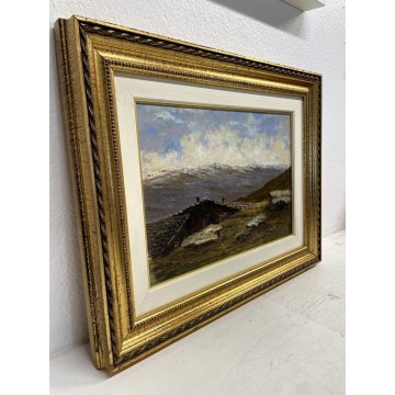 QUADRO DIPINTO OLIO Athos Brioschi PAESAGGIO MONTANO ALPEGGIO BAITA CASERA '900