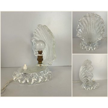 ANTICA LAMPADA ABATJOUR DECO' CONCHIGLIA VETRO MURANO TRASPARENTE 19 cm/h '40