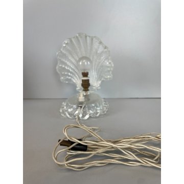 ANTICA LAMPADA ABATJOUR DECO' CONCHIGLIA VETRO MURANO TRASPARENTE 19 cm/h '40