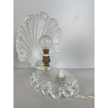 ANTICA LAMPADA ABATJOUR DECO' CONCHIGLIA VETRO MURANO TRASPARENTE 19 cm/h '40