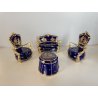 MINIATURE PORCELLANA Limoges France 4 Pz  POLTRONA DIVANO TAVOLINO BLU ORO BOX