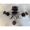MINIATURE PORCELLANA Limoges France 4 Pz  POLTRONA DIVANO TAVOLINO BLU ORO BOX