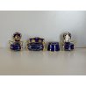 MINIATURE PORCELLANA Limoges France 4 Pz  POLTRONA DIVANO TAVOLINO BLU ORO BOX