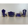 MINIATURE PORCELLANA Limoges France 4 Pz  POLTRONA DIVANO TAVOLINO BLU ORO BOX