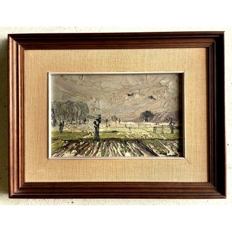 QUADRO DIPINTO OLIO Ilde Shrader PAESAGGIO INVERNALE SELVA PIANURA NOVARA '40/50