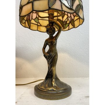 COPPIA ABAT-JOUR LAMPADA TAVOLO COMODINO STILE TIFFANY ANNI 70 VINTAGE OTTONE