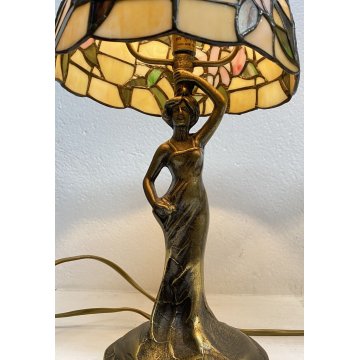 COPPIA ABAT-JOUR LAMPADA TAVOLO COMODINO STILE TIFFANY ANNI 70 VINTAGE OTTONE