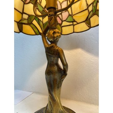 COPPIA ABAT-JOUR LAMPADA TAVOLO COMODINO STILE TIFFANY ANNI 70 VINTAGE OTTONE