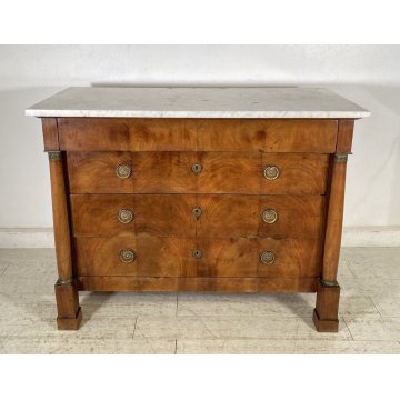 ANTICO COMO STILE IMPERO LEGNO NOCE BIGLIA MARMO BIANCO CASSETTONE 1800 OTTONE