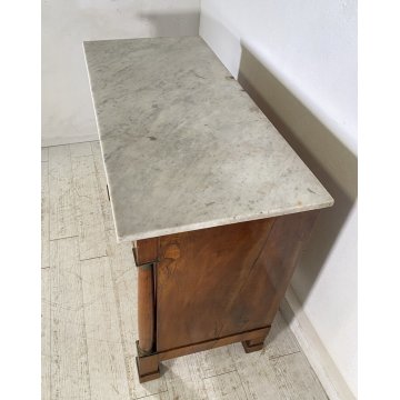 ANTICO COMO STILE IMPERO LEGNO NOCE BIGLIA MARMO BIANCO CASSETTONE 1800 OTTONE