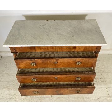 ANTICO COMO STILE IMPERO LEGNO NOCE BIGLIA MARMO BIANCO CASSETTONE 1800 OTTONE