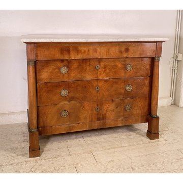 ANTICO COMO STILE IMPERO LEGNO NOCE BIGLIA MARMO BIANCO CASSETTONE 1800 OTTONE