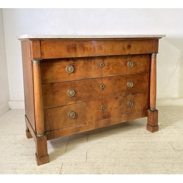 ANTICO COMO STILE IMPERO LEGNO NOCE BIGLIA MARMO BIANCO CASSETTONE 1800 OTTONE