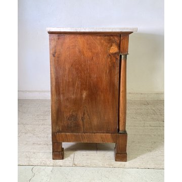 ANTICO COMO STILE IMPERO LEGNO NOCE BIGLIA MARMO BIANCO CASSETTONE 1800 OTTONE