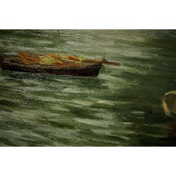 ANTICO PICCOLO QUADRO OLIO TAVOLA RITRATTO BIMBA LAGO PORTRAIT LITTLE GIRL LAKE 