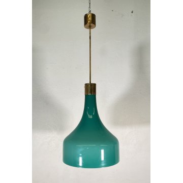 LAMPADARIO DESIGN ANNI 60 VETRO OTTONE ATTR. IGNAZIO GARDELLA LAMPADA SOFFITTO