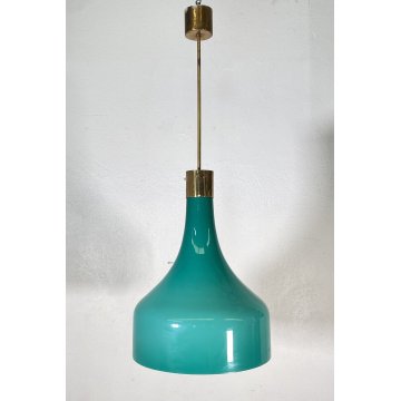 LAMPADARIO DESIGN ANNI 60 VETRO OTTONE ATTR. IGNAZIO GARDELLA LAMPADA SOFFITTO