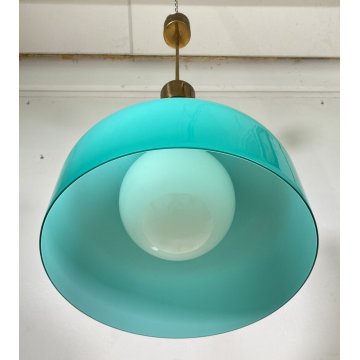 LAMPADARIO DESIGN ANNI 60 VETRO OTTONE ATTR. IGNAZIO GARDELLA LAMPADA SOFFITTO