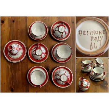 SET 6 TAZZE da TE ZUCCHERIERA De Simone CERAMICA SICILIANA UCCELLI ROSSO BIANCO