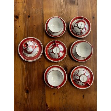 SET 6 TAZZE da TE ZUCCHERIERA De Simone CERAMICA SICILIANA UCCELLI ROSSO BIANCO