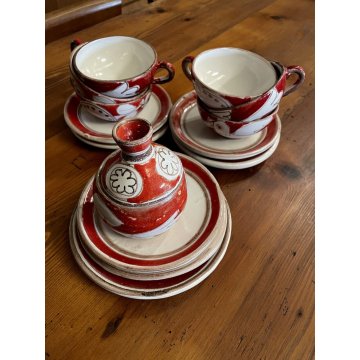 SET 6 TAZZE da TE ZUCCHERIERA De Simone CERAMICA SICILIANA UCCELLI ROSSO BIANCO