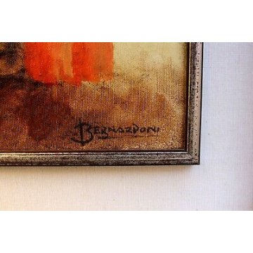 QUADRO DIPINTO OLIO TELA Bernardoni CHIERICHETTI FIGURE MESSA CANTO RELIGIOSO 