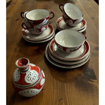 SET 6 TAZZE da TE ZUCCHERIERA De Simone CERAMICA SICILIANA UCCELLI ROSSO BIANCO