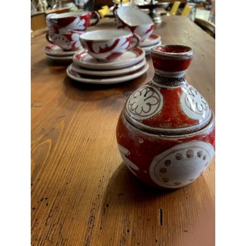 SET 6 TAZZE da TE ZUCCHERIERA De Simone CERAMICA SICILIANA UCCELLI ROSSO BIANCO