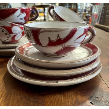 SET 6 TAZZE da TE ZUCCHERIERA De Simone CERAMICA SICILIANA UCCELLI ROSSO BIANCO