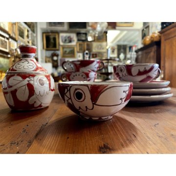 SET 6 TAZZE da TE ZUCCHERIERA De Simone CERAMICA SICILIANA UCCELLI ROSSO BIANCO