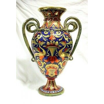 ANTICO VASO BIANSATO Paolo Rubboli GUALDO TADINO FINE '800 MAIOLICA LUSTRO VASE 