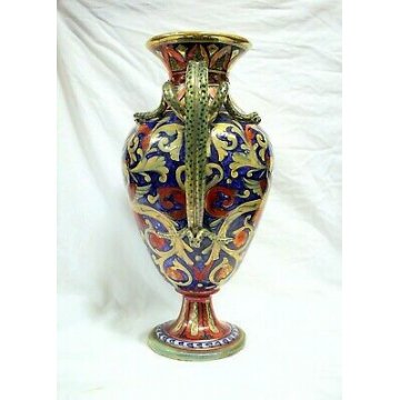 ANTICO VASO BIANSATO Paolo Rubboli GUALDO TADINO FINE '800 MAIOLICA LUSTRO VASE 