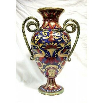 ANTICO VASO BIANSATO Paolo Rubboli GUALDO TADINO FINE '800 MAIOLICA LUSTRO VASE 