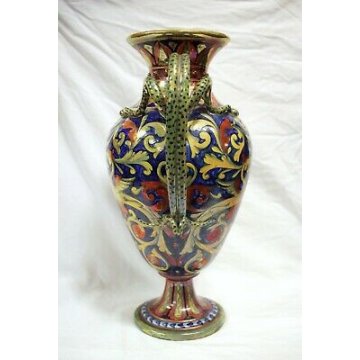 ANTICO VASO BIANSATO Paolo Rubboli GUALDO TADINO FINE '800 MAIOLICA LUSTRO VASE 