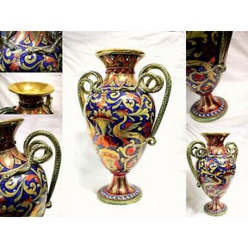 ANTICO VASO BIANSATO Paolo Rubboli GUALDO TADINO FINE '800 MAIOLICA LUSTRO VASE 