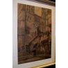 QUADRO ACQUERELLO su CARTONE G. Zappettini PROSPETTIVA PALAZZO MURA SCENOGRAFIA 