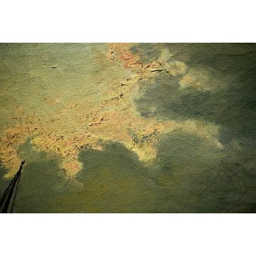 ANTICO DIPINTO OLIO TELA MARINA PAESAGGIO MARE GROSSO VELIERO TRAMONTO '900