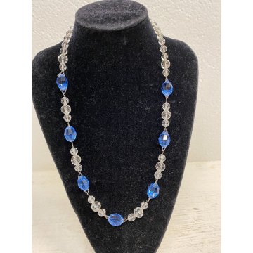 COLLANA VINTAGE '80 CRISTALLO ROCCA CRISTALLI AZZURRI collier CHIUSURA ARGENTO