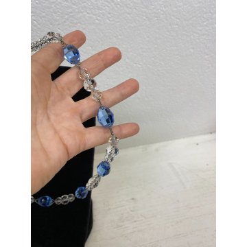 COLLANA VINTAGE '80 CRISTALLO ROCCA CRISTALLI AZZURRI collier CHIUSURA ARGENTO