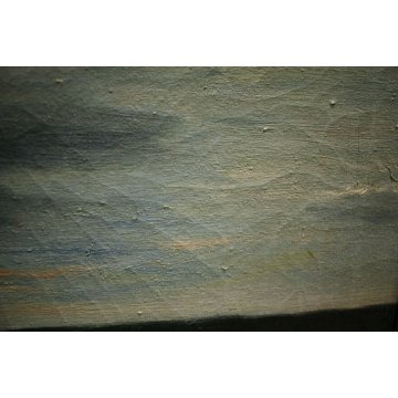 ANTICO DIPINTO OLIO TELA MARINA PAESAGGIO MARE GROSSO VELIERO TRAMONTO '900