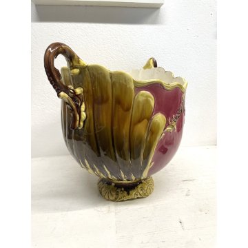 GRANDE ANTICO VASO MAIOLICA BARBOTINE Cachepot ART NOUVEAU ø 30x35 cm/h '30/'40