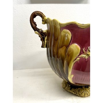 GRANDE ANTICO VASO MAIOLICA BARBOTINE Cachepot ART NOUVEAU ø 30x35 cm/h '30/'40