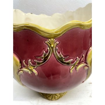 GRANDE ANTICO VASO MAIOLICA BARBOTINE Cachepot ART NOUVEAU ø 30x35 cm/h '30/'40