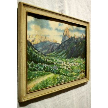 PICCOLO QUADRO ACQUERELLO Ugo Flumiani PAESAGGIO MONTANO VEDUTA VAL GARDENA 900