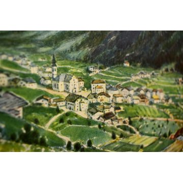 PICCOLO QUADRO ACQUERELLO Ugo Flumiani PAESAGGIO MONTANO VEDUTA VAL GARDENA 900