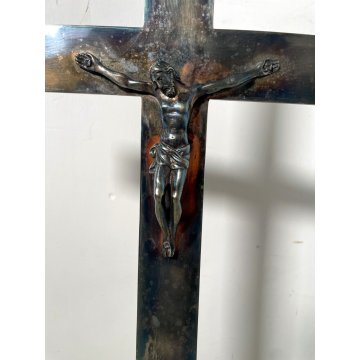 GESU' CRISTO CROCIFISSO altare sacro METALLO ARGENTATO INRI RELIGIOSO SCULTURA