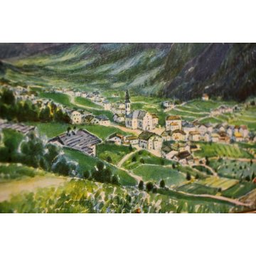 PICCOLO QUADRO ACQUERELLO Ugo Flumiani PAESAGGIO MONTANO VEDUTA VAL GARDENA 900
