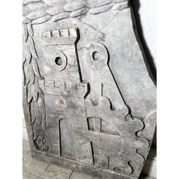 ANTICO BASSORILIEVO MARMO BIANCO MESTIERI 1600 TORRE COMPASSO SCULTURA INCUDINE